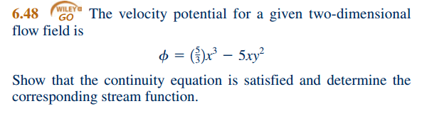 Solved The Velocity Potential For A Given Two Dimensional