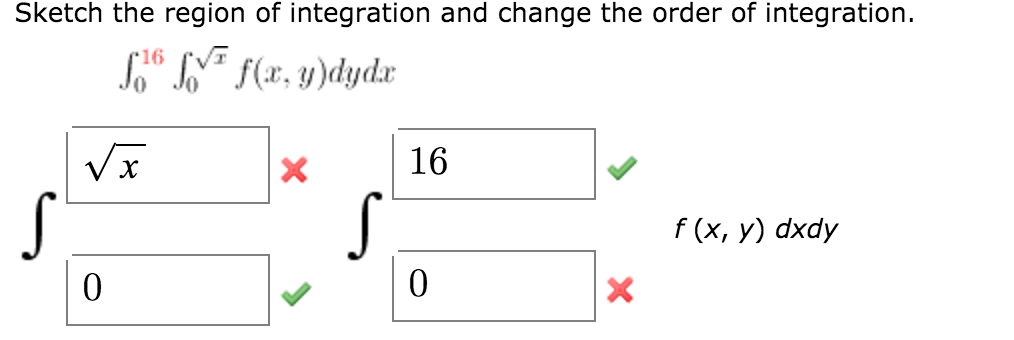 Solved Sketch the region of integration and change the order | Chegg.com