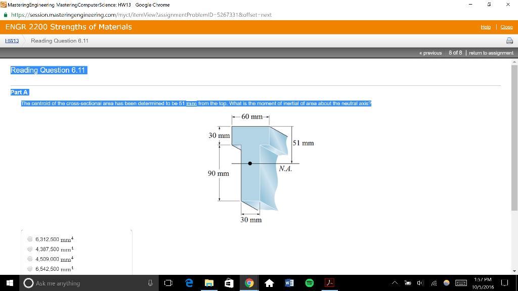 Solved: Reading Question 6.11 Part A The Centroid Of The C... | Chegg.com