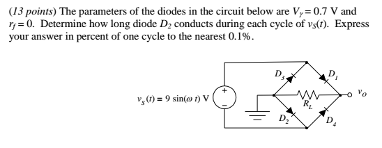 Solved (13 points) The parameters of the diodes in the | Chegg.com