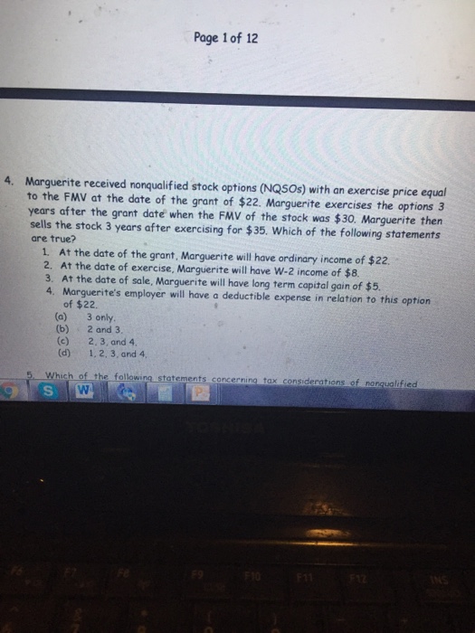 Solved Marguerite received nonqualified stock options | Chegg.com
