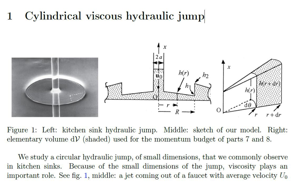 1 Cylindrical viscous hydraulic jump h(r) h2 u0 hr) r