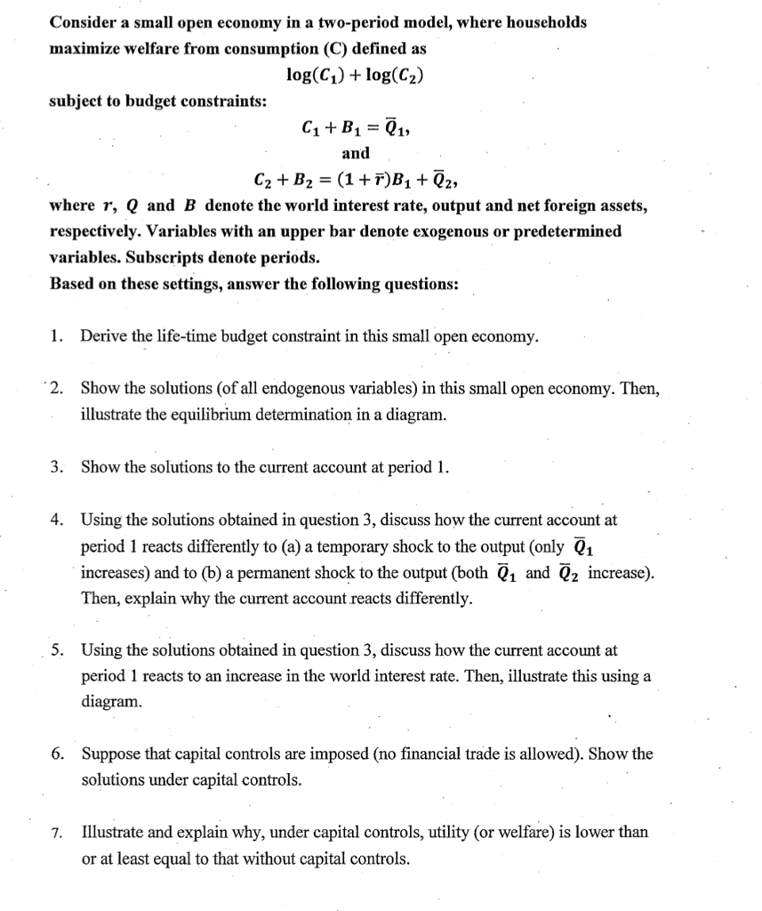 Solved Consider a small open economy in a two-period model, | Chegg.com
