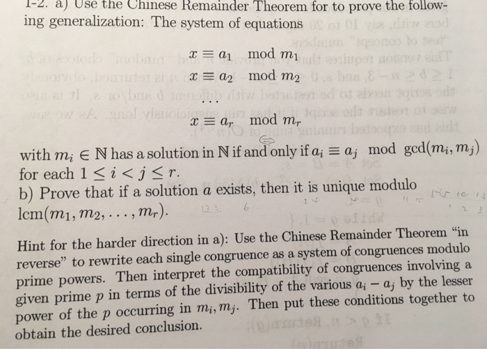 Solved Use the Chinese Remainder Theorem for to prove the | Chegg.com