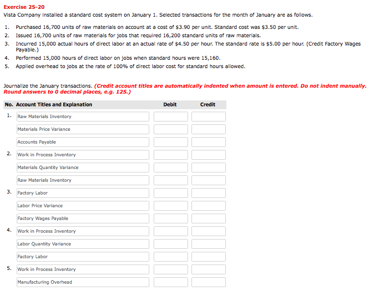 Solved Exercise 2520 Vista Company installed a standard