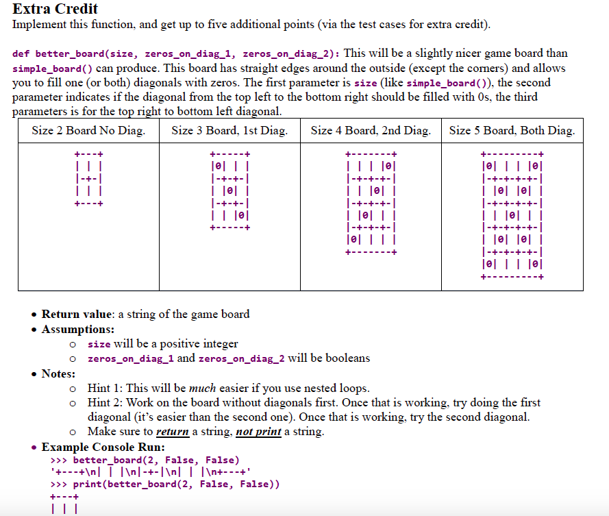Solved def simple board(size): Given a size, produce a | Chegg.com