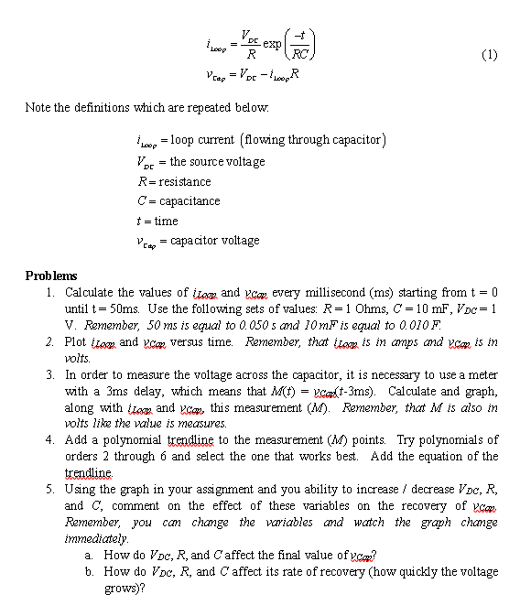 Solved I Loop V DR R Exp t RC V Dc I Loop R Chegg