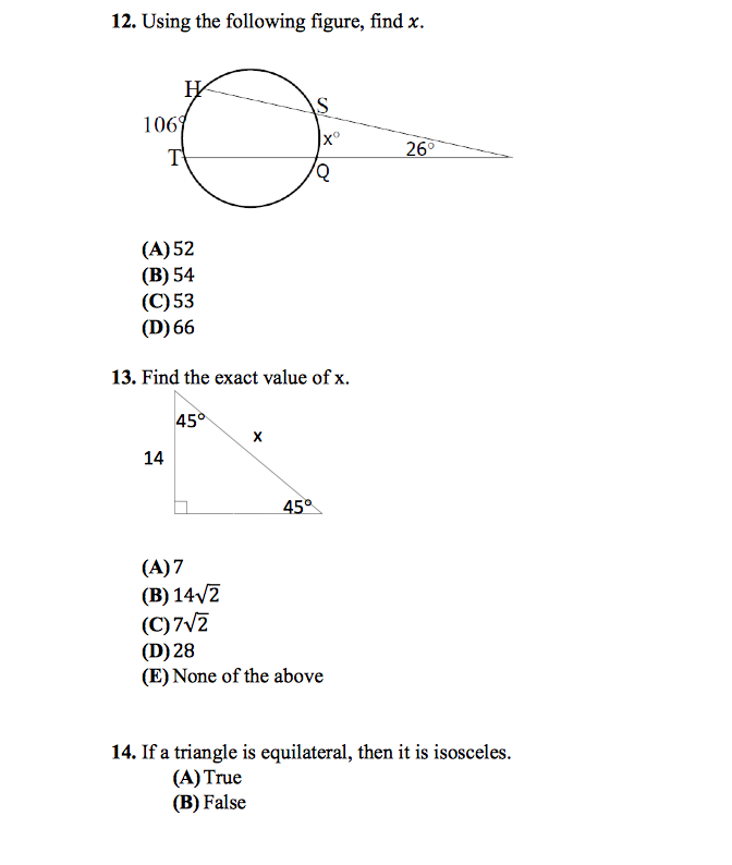 Solved Using the following figure, find x. (A) 52 (B) 54 | Chegg.com