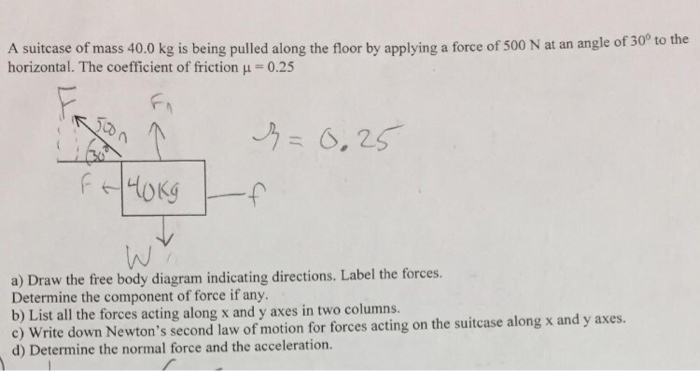 Solved A suitcase of mass 40.0 kg is being pulled along the | Chegg.com