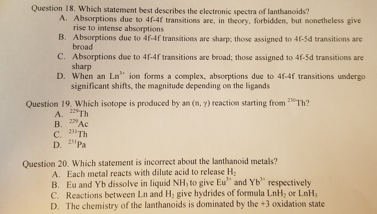 Solved Question 18. Which statement best describes the | Chegg.com