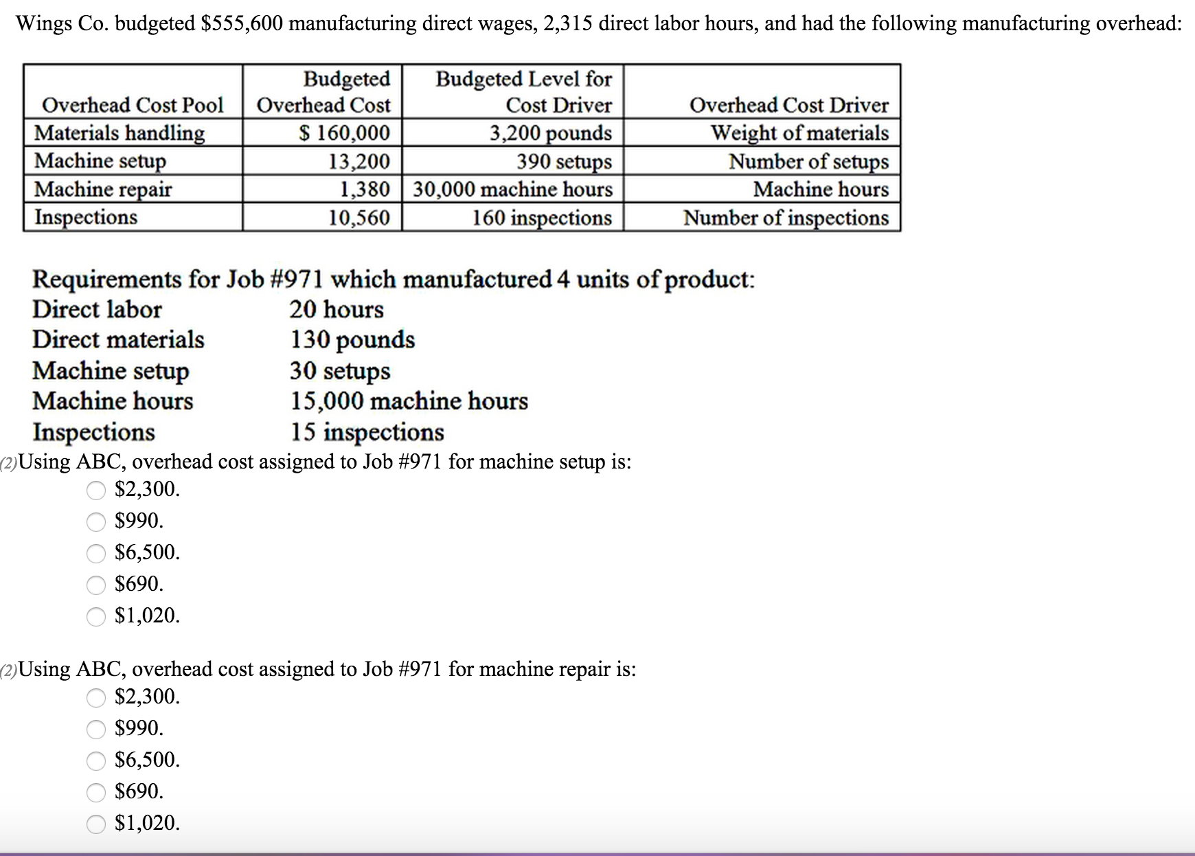 Solved Wings Co. budgeted 555,600 manufacturing direct