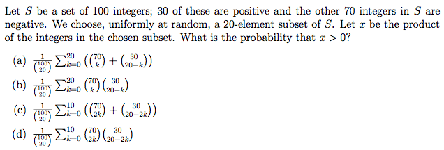 Solved Let S be a set of 100 integers; 30 of these are | Chegg.com