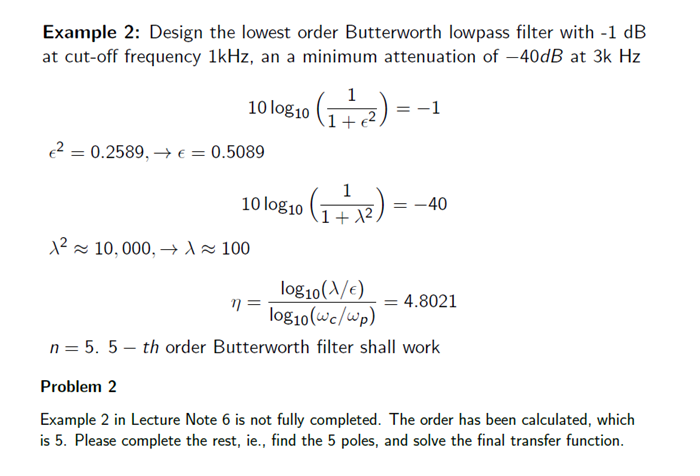 Solved Design The Lowest Order Butterworth Low Pass Filter | Chegg.com