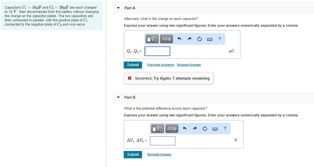 Solved Capacitors C1 = 10μF and C20μF are each charged to