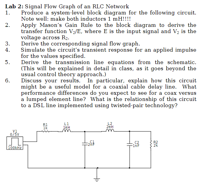 Solved Lab 2 Signal Flow Graph of an RLC Network 1. Produce