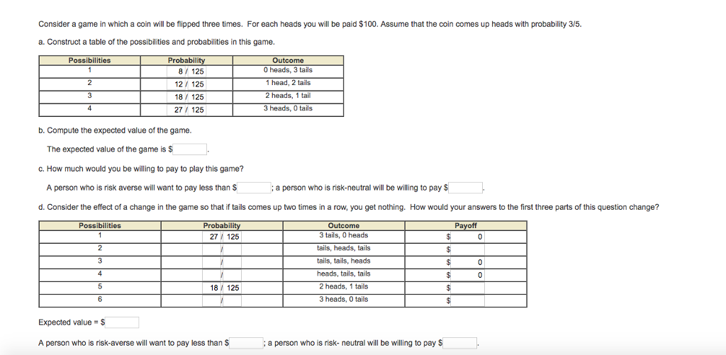 Solved Consider A Game In Which A Coin Will Be Flipped Three | Chegg.com