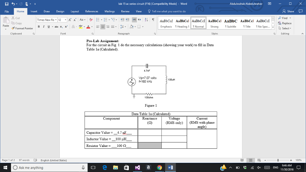 Solved For The Circuit In Fig 1 Do The Necessary Calculat Chegg