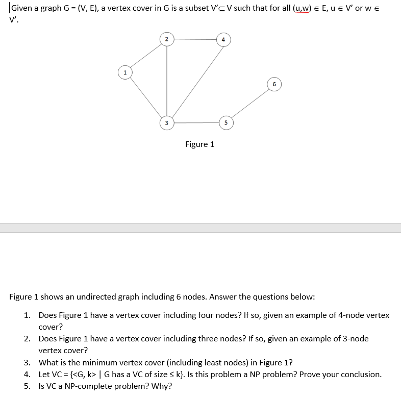 Solved 1 Given A Graph G (V, E), A Vertex Cover In G Is A | Chegg.com