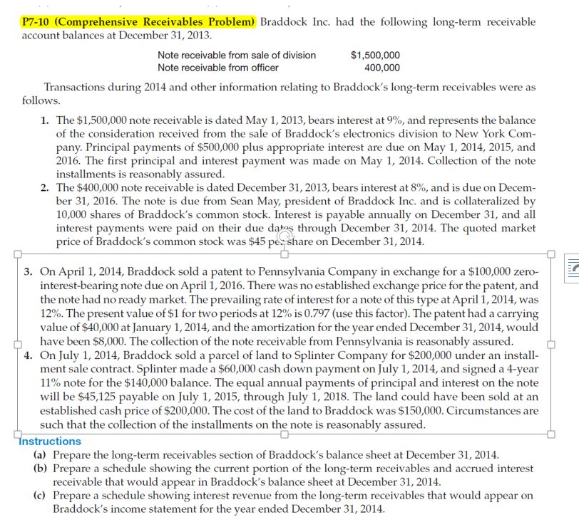 Solved Braddock Inc. had the following long-term receivable | Chegg.com