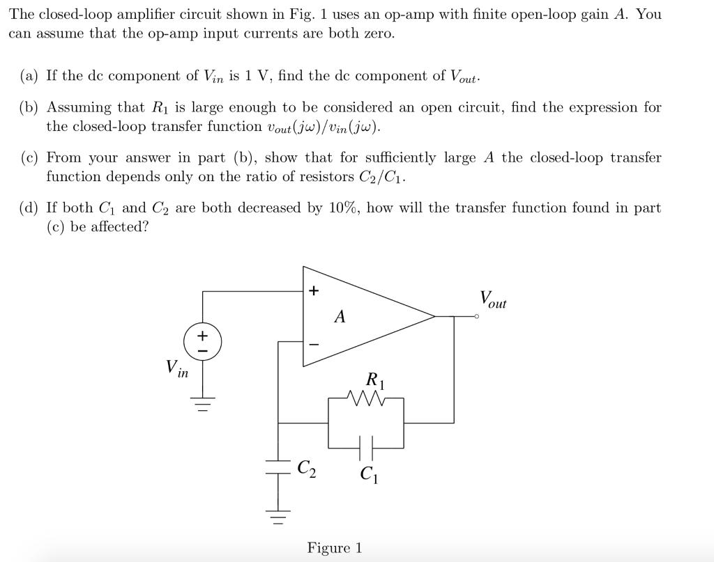 Solved The closed loop amplifier circuit shown in Fig. 1 Chegg