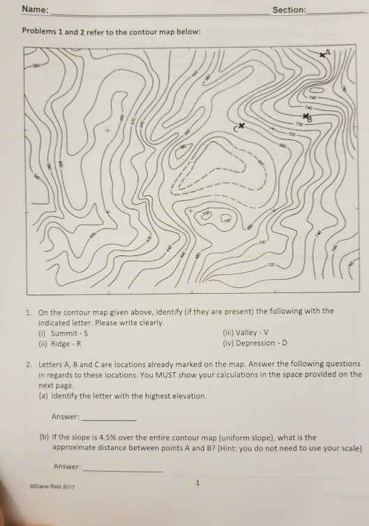 Solved Name Section: Problems 1 and 2 refer to the contour | Chegg.com