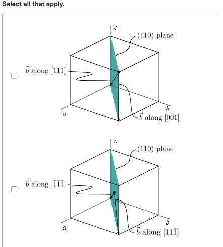 Select the sketches that show correct Burgers vectors | Chegg.com