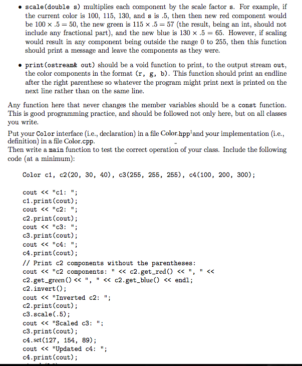 Solved A. A Simple Color Class In this problem, you will | Chegg.com