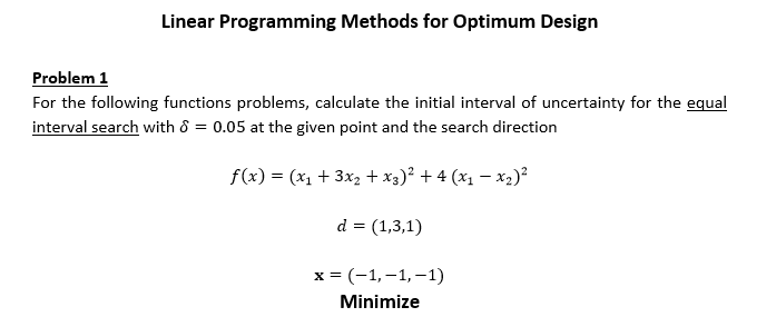 Linear Programming Methods for Optimum Design For | Chegg.com