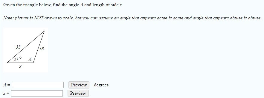 Solved Given the triangle below, find the angle A and length | Chegg.com