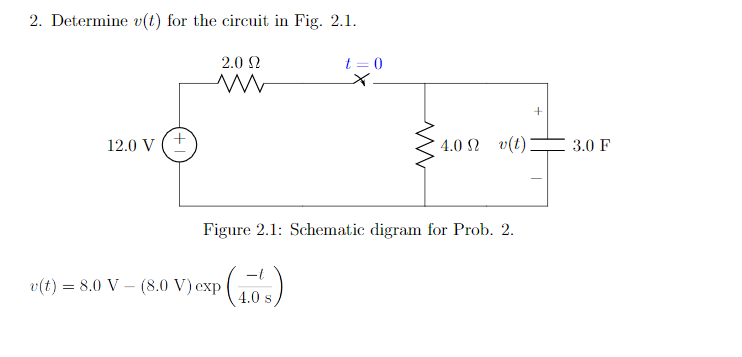 Solved Determine v(t) for the circuit in Fig. 2.1. v(t) = | Chegg.com