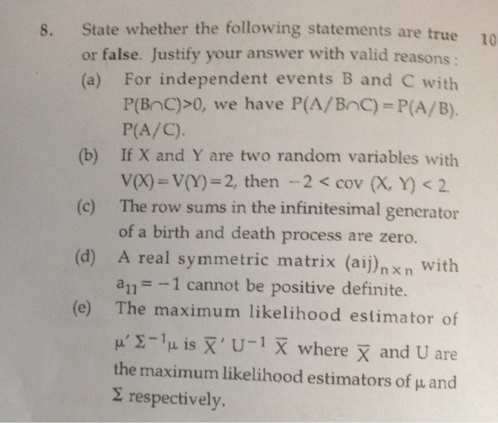 Solved State whether the following statements are true or | Chegg.com