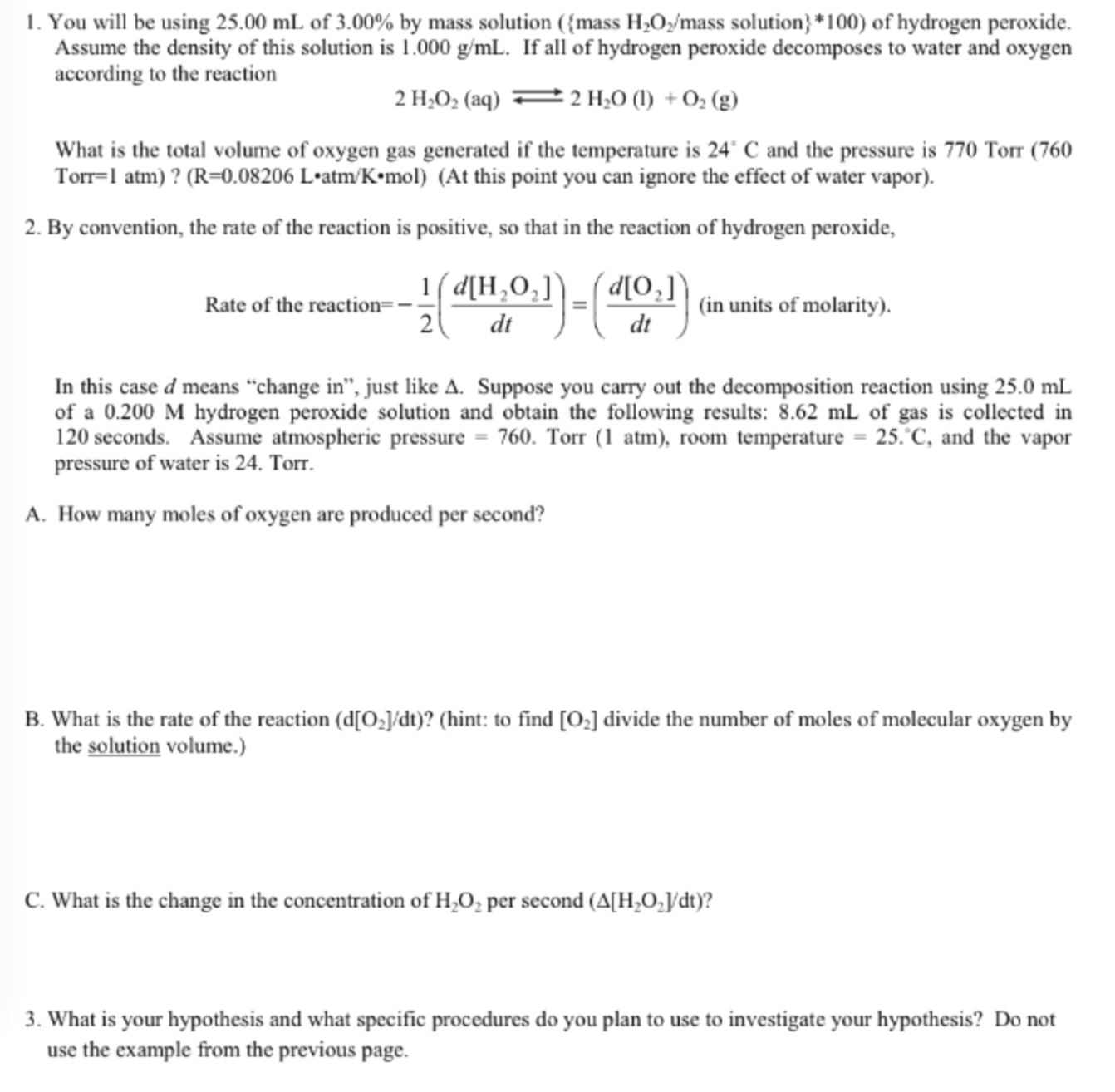 H2o2 Density Table Densities Hydrogen Peroxide Solution