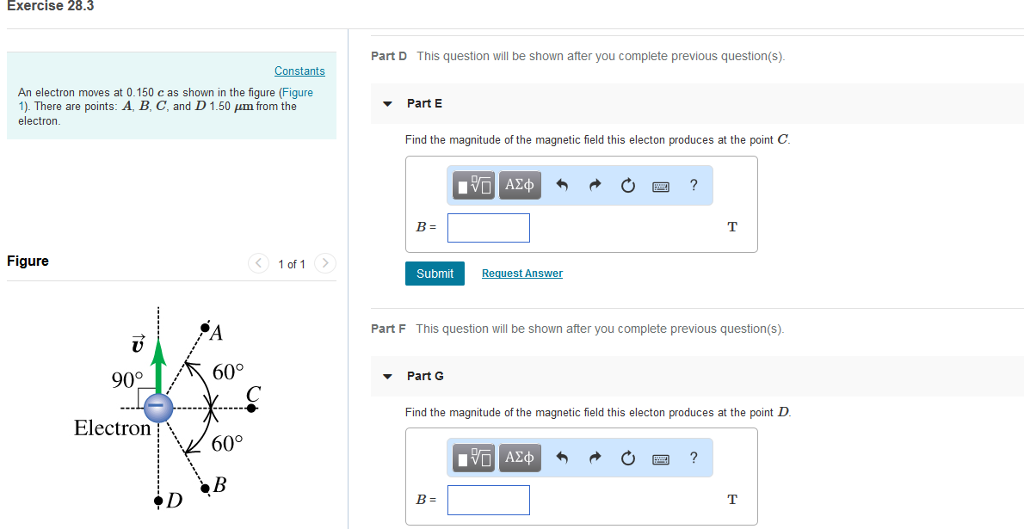 Solved Exercise 28.3 Constants Part A An electron moves at | Chegg.com