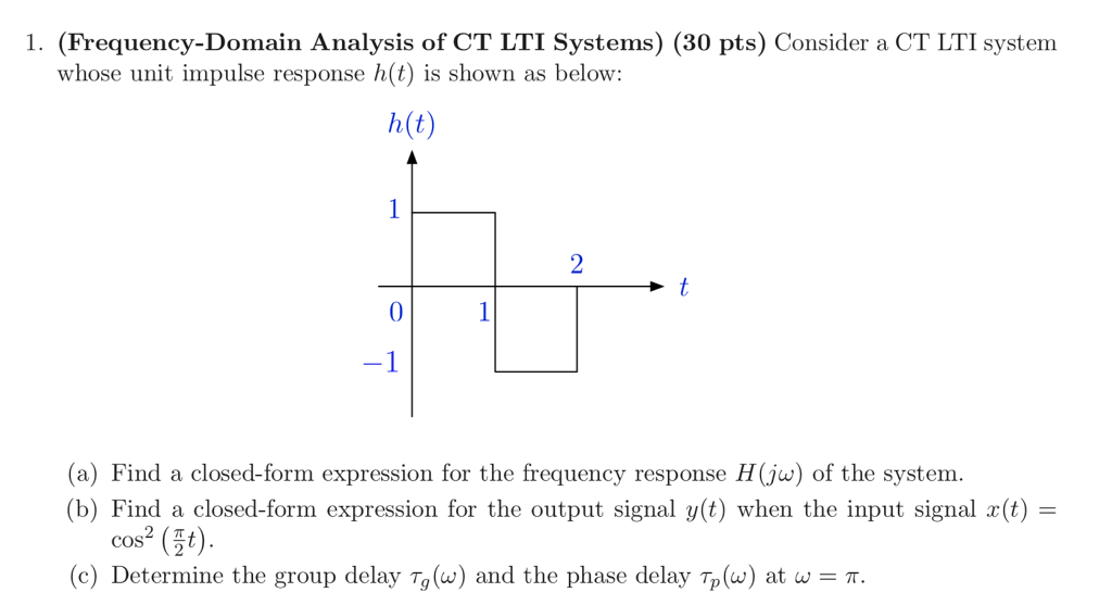 Solved 1. (Frequency-Domain Analysis of CT LTI Systems) (30 | Chegg.com