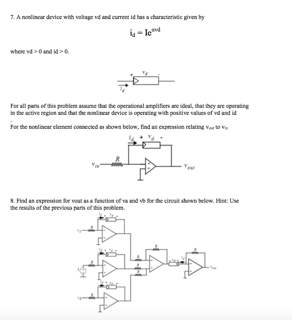 Solved 7. A nonlinear device with voltage vd and current id | Chegg.com