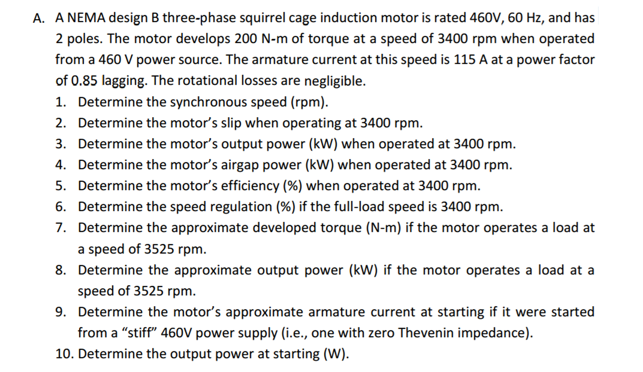 Solved A NEMA design B threephase squirrel cage induction
