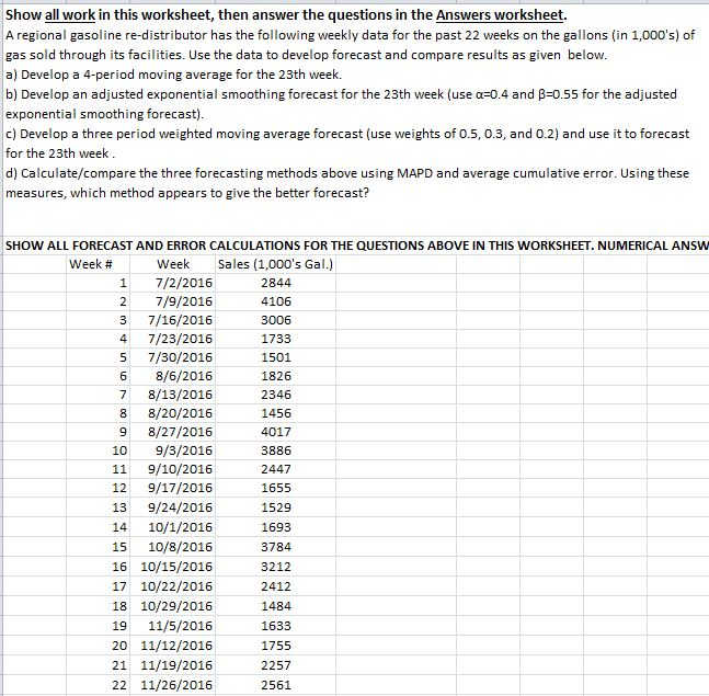 Solved Show all work in this worksheet, then answer the | Chegg.com