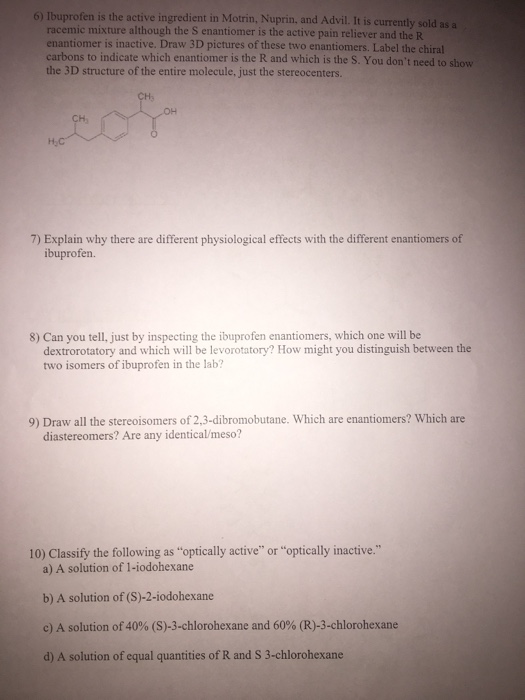 Solved Ibuprofen is the active ingredient in Motrin, Nuprin,
