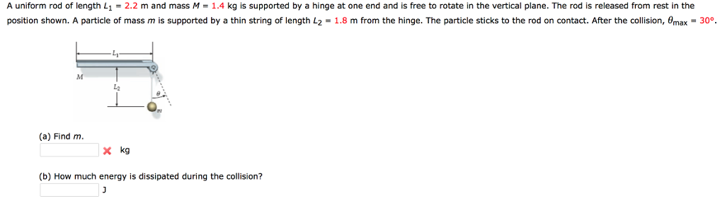 Solved A uniform rod of length L_1 = 2.2 m and mass M = 1.4 | Chegg.com