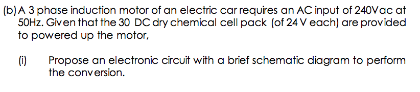 Solved (b)A 3 Phase Induction Motor Of An Electric Car | Chegg.com