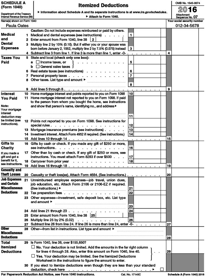 Solved: Complete The Schedule A (1040) Using The Following... | Chegg.com