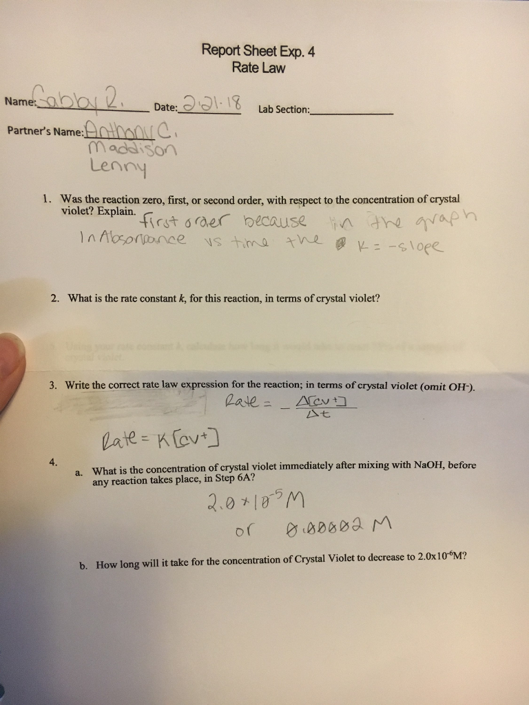 What is the rate constant k, for this reaction, in