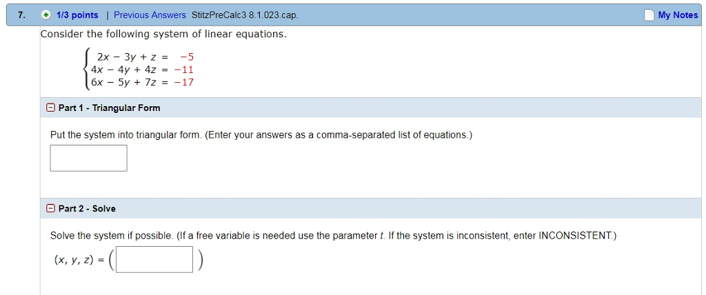 Solved Consider The Following System Of Linear Equations