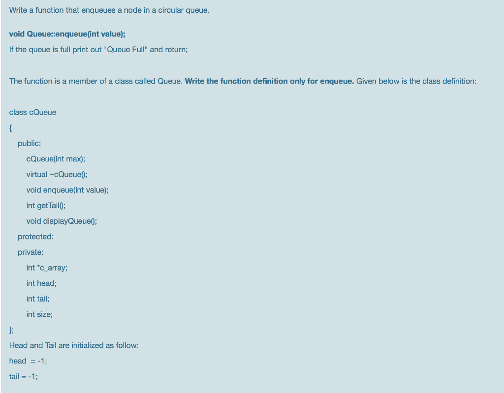 Solved Write a function that enqueues a node in a circular | Chegg.com