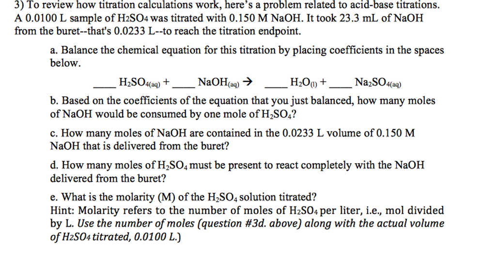 Solved To review how titration calculations work, here's a