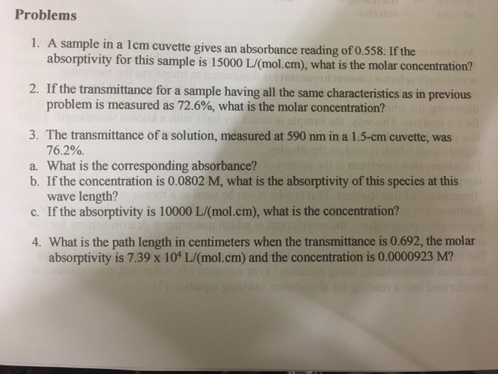 Solved A sample in a 1 cm cuvette gives an absorbance