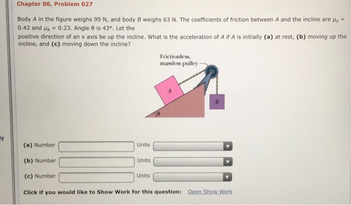 Solved Body A In The Figure Weighs 99 N, And Body B Weighs | Chegg.com