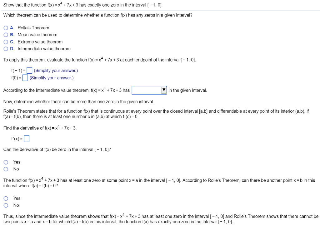 Solved Show that the function f(x) = x4 + 7x + 3 has exactly | Chegg.com