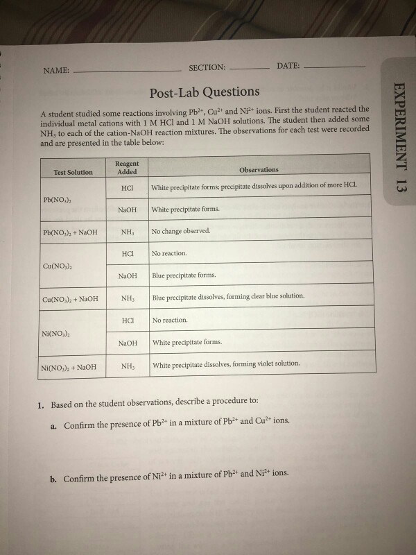 Solved SECTION DATE NAME PostLab Questions A student