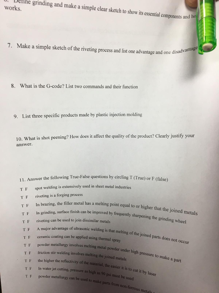 Solved Define grinding and make a simple clear sketch to